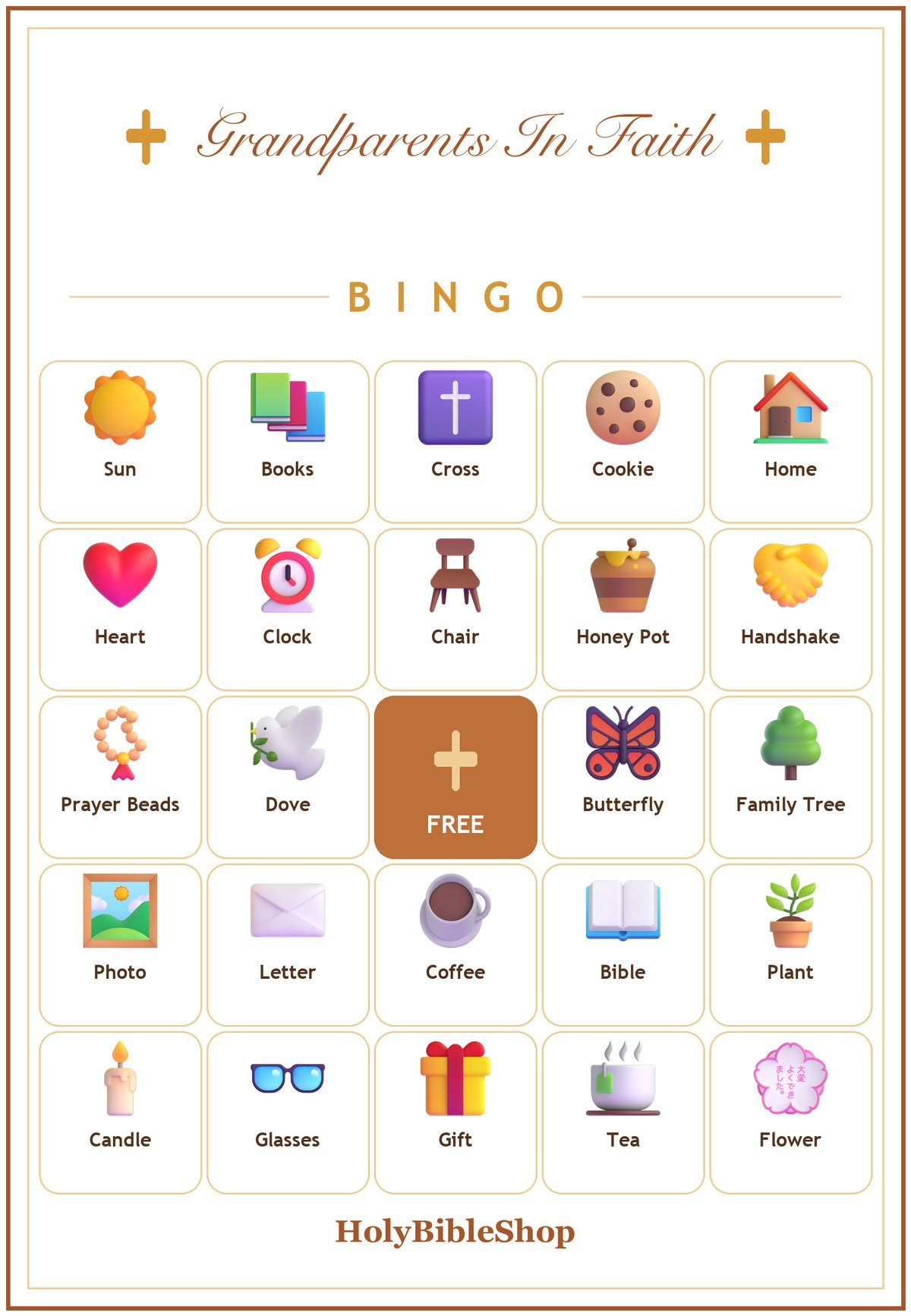 Grandparents in Faith Bingo, 60 Printable Bingo Cards, Christian Grandparents in Game, Sunday School & Church Activity, Instant Download