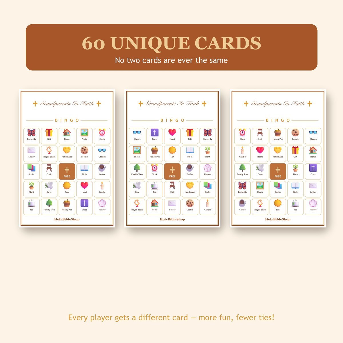 Grandparents in Faith Bingo, 60 Printable Bingo Cards, Christian Grandparents in Game, Sunday School & Church Activity, Instant Download — image 4