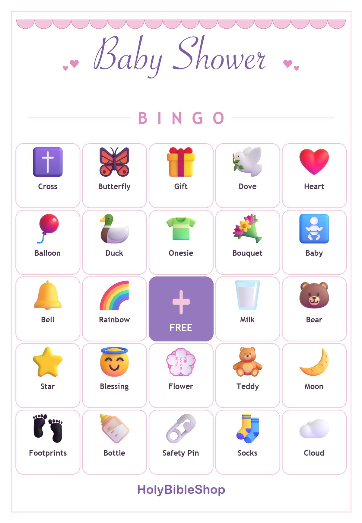 Christian Baby Shower Bingo, 60 Printable Bingo Cards, Baby Shower Bingo, Christian Baby Shower, Christian Baby Shower Game