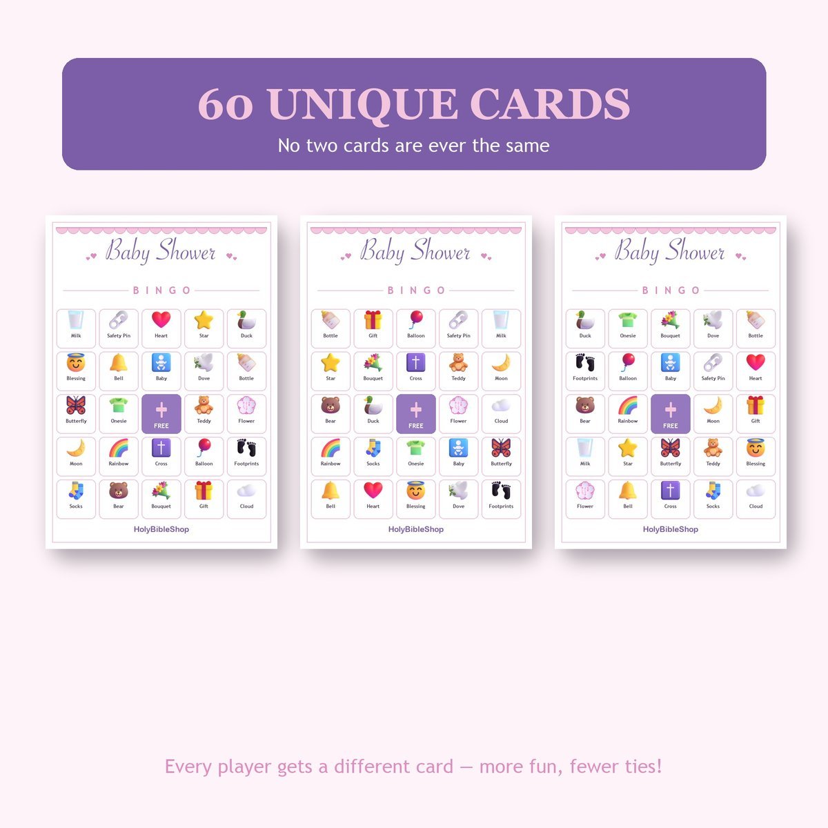 Christian Baby Shower Bingo, 60 Printable Bingo Cards, Baby Shower Bingo, Christian Baby Shower, Christian Baby Shower Game — image 4