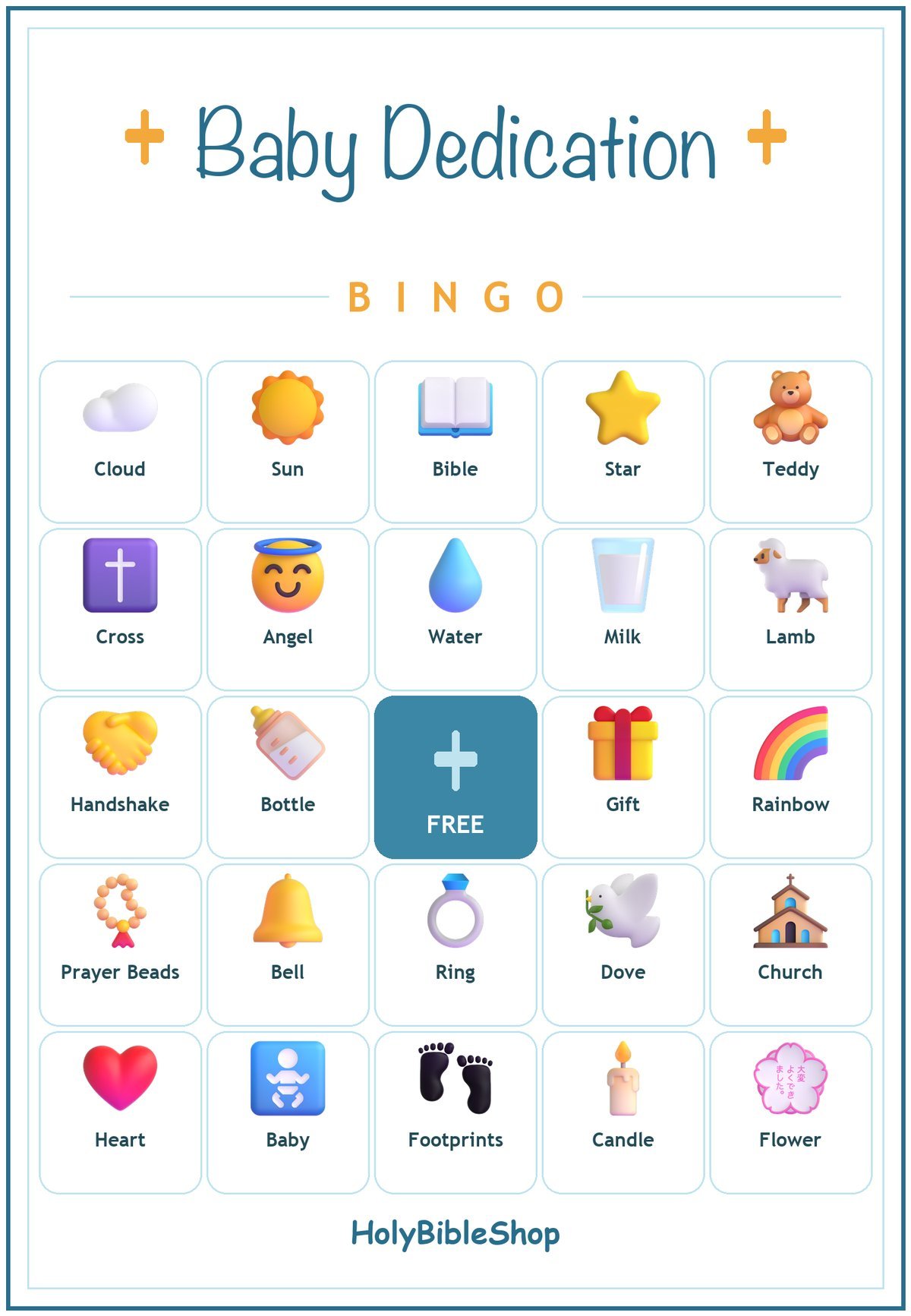 Baby Dedication Bingo, 60 Printable Bingo Cards, Baby Dedication, Christian Baby, Christian Baby Dedication Game, Instant Download