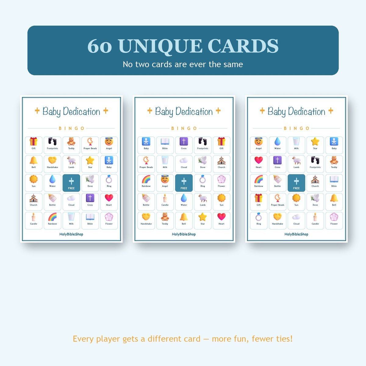 Baby Dedication Bingo, 60 Printable Bingo Cards, Baby Dedication, Christian Baby, Christian Baby Dedication Game, Instant Download — image 4