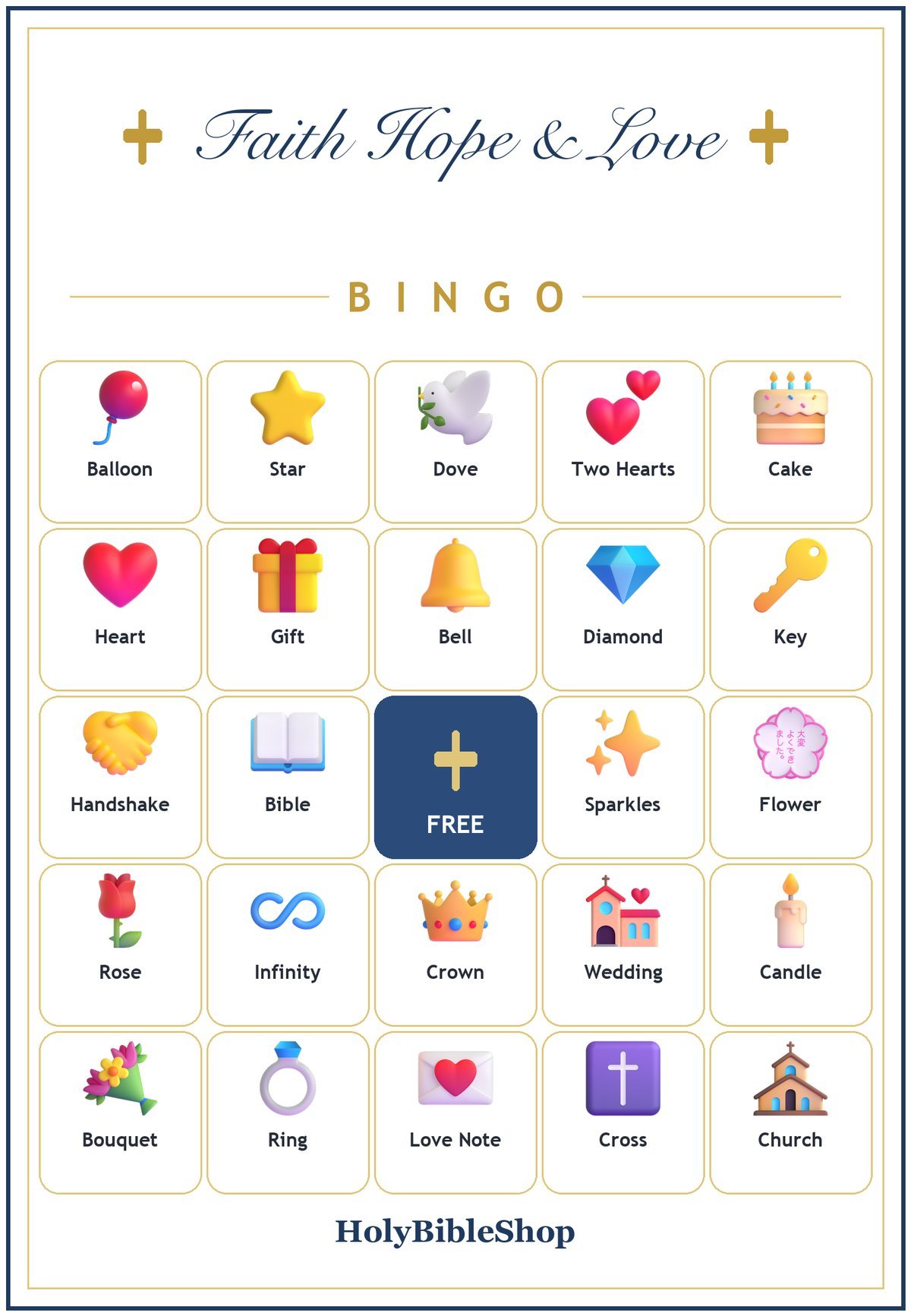 Faith Hope and Love Wedding Bingo, 60 Printable Bingo Cards, Wedding Bingo, Christian Wedding, Christian Hope Love Wedding Game