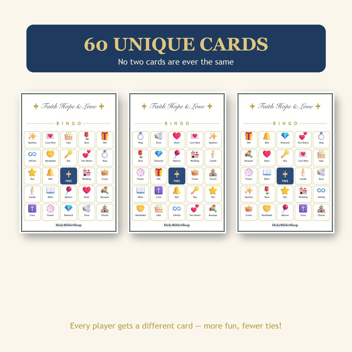 Faith Hope and Love Wedding Bingo, 60 Printable Bingo Cards, Wedding Bingo, Christian Wedding, Christian Hope Love Wedding Game — image 4