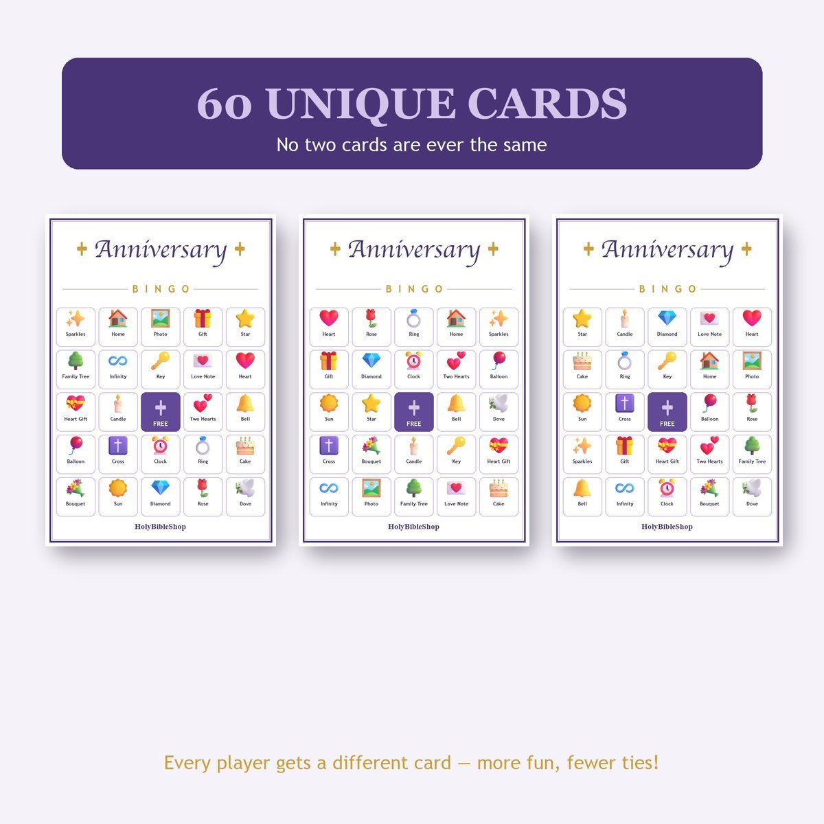 Anniversary Blessings Bingo, 60 Printable Bingo Cards, Anniversary Bingo, Anniversary Game, Christian Anniversary Game, Instant Download — image 4