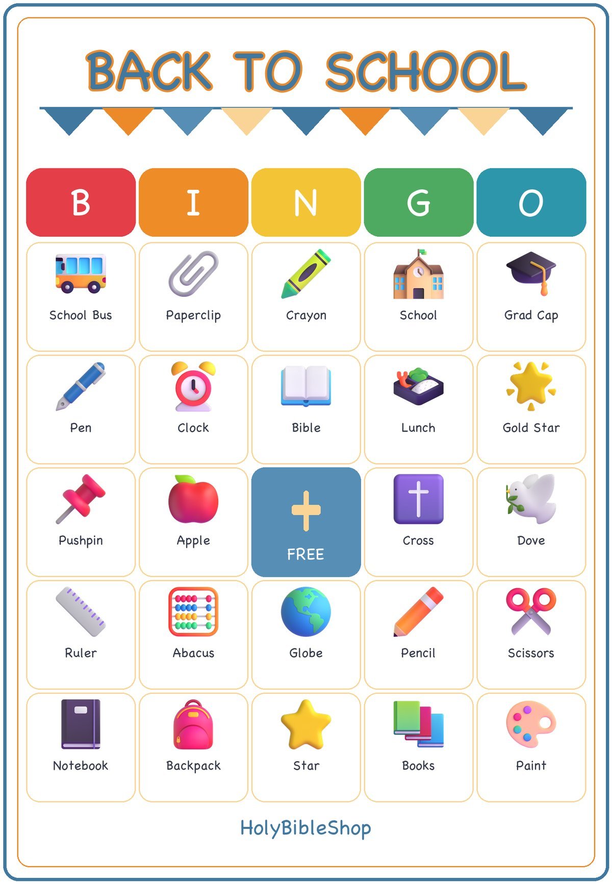 Christian Back to School Bingo, 60 Printable Bingo Cards, Christian Back School Game, Sunday School & Church Activity, Instant Download