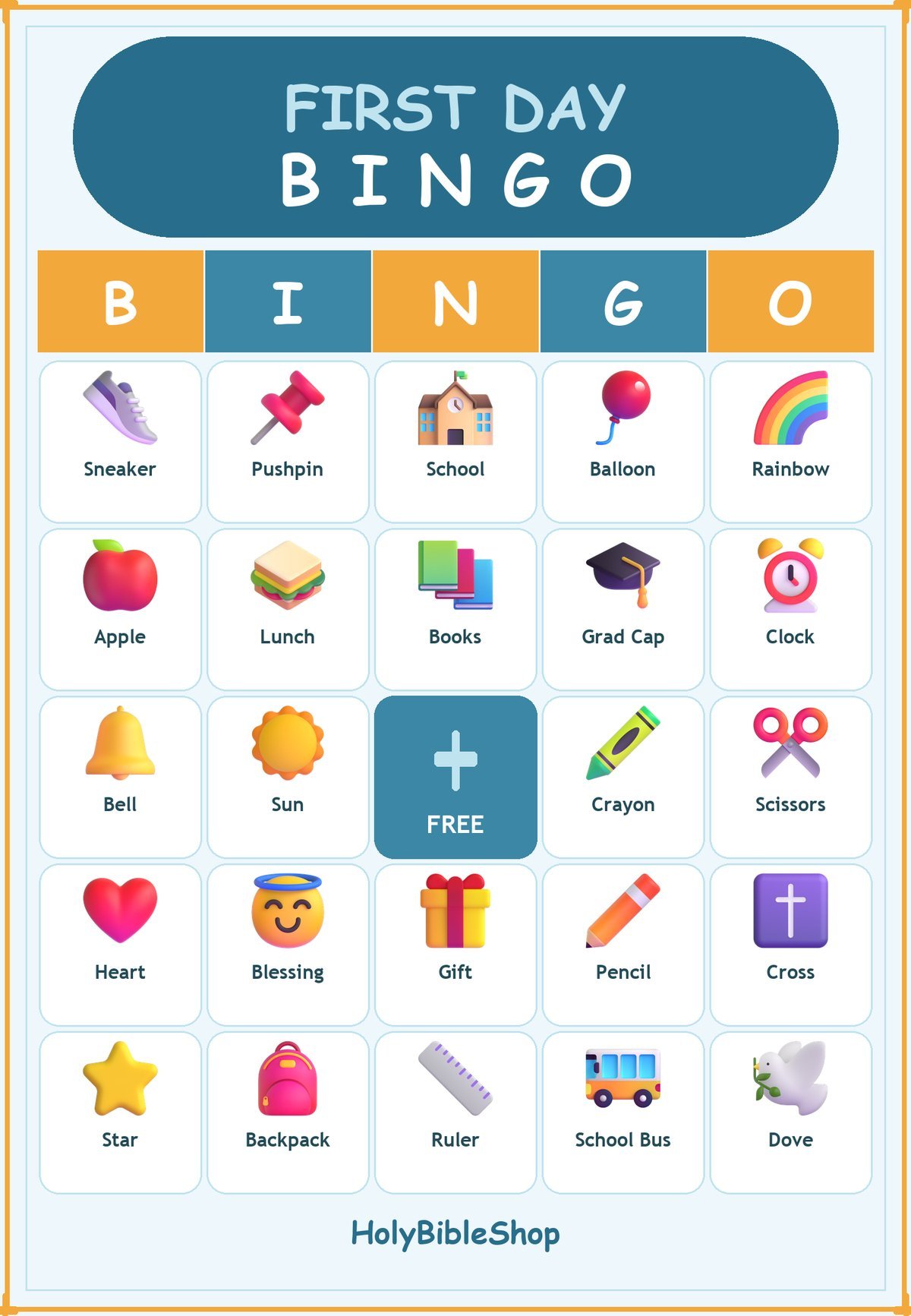 First Day Blessings Bingo, 60 Printable Bingo Cards, Christian Day Game, Sunday School & Church Activity, Instant Download