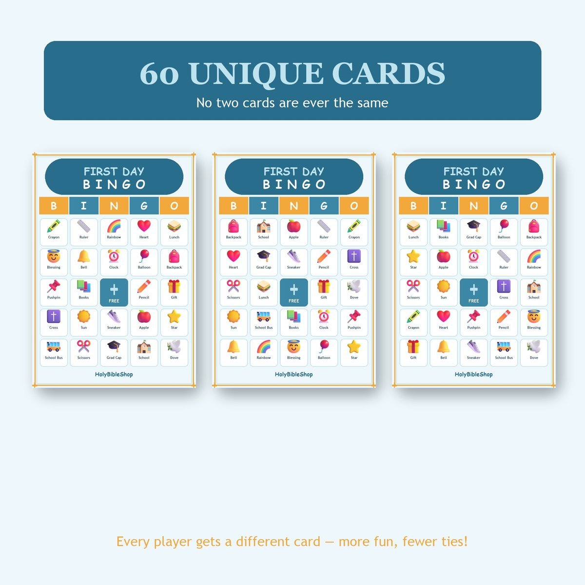 First Day Blessings Bingo, 60 Printable Bingo Cards, Christian Day Game, Sunday School & Church Activity, Instant Download — image 4
