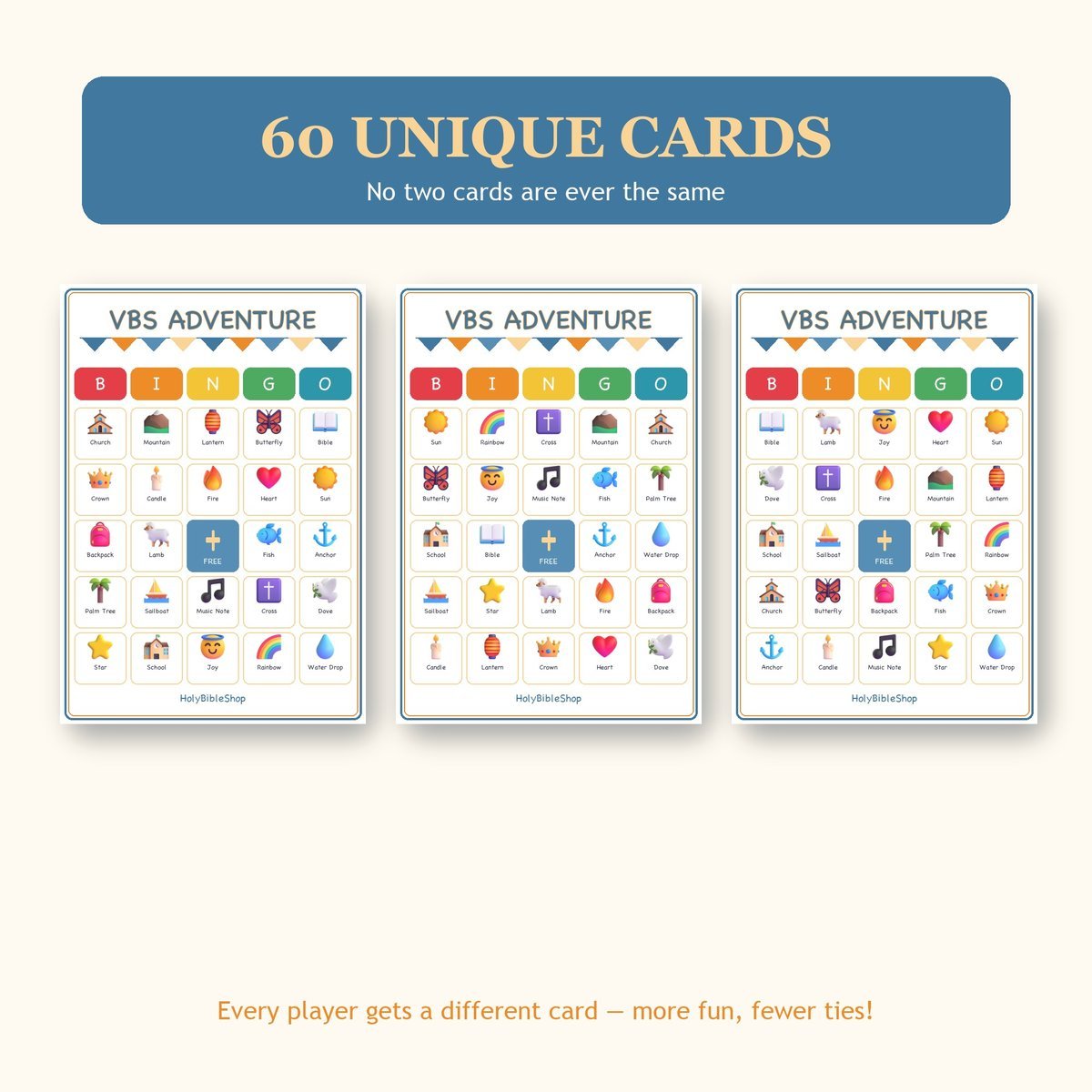VBS Adventure Bingo, 60 Printable Bingo Cards, Vbs Bingo, Vacation Bible School, Christian VBS Adventure Game, Instant Download — image 4