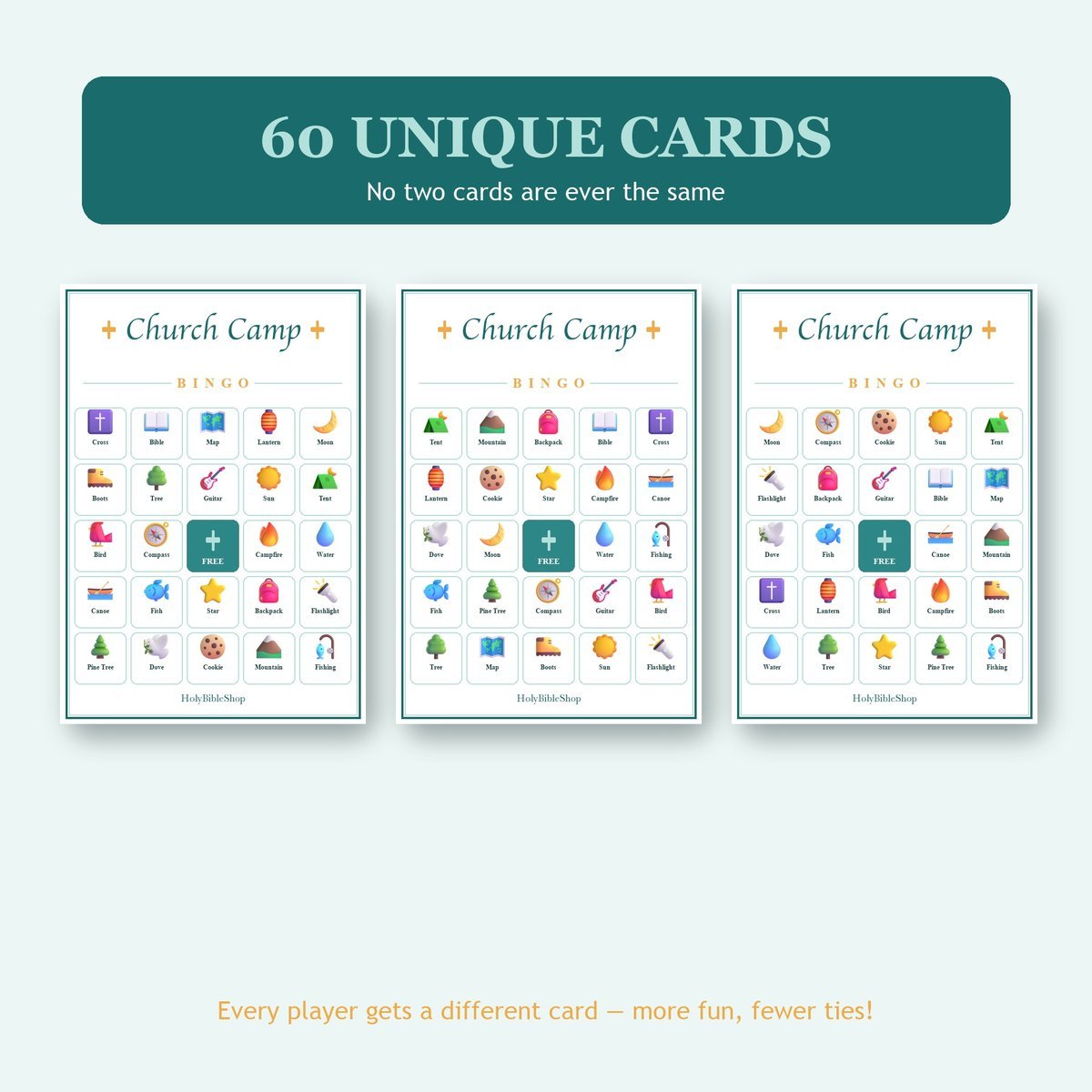 Christian Camp Bingo, 60 Printable Bingo Cards, Christian Camp Game, Sunday School & Church Activity, Instant Download — image 4
