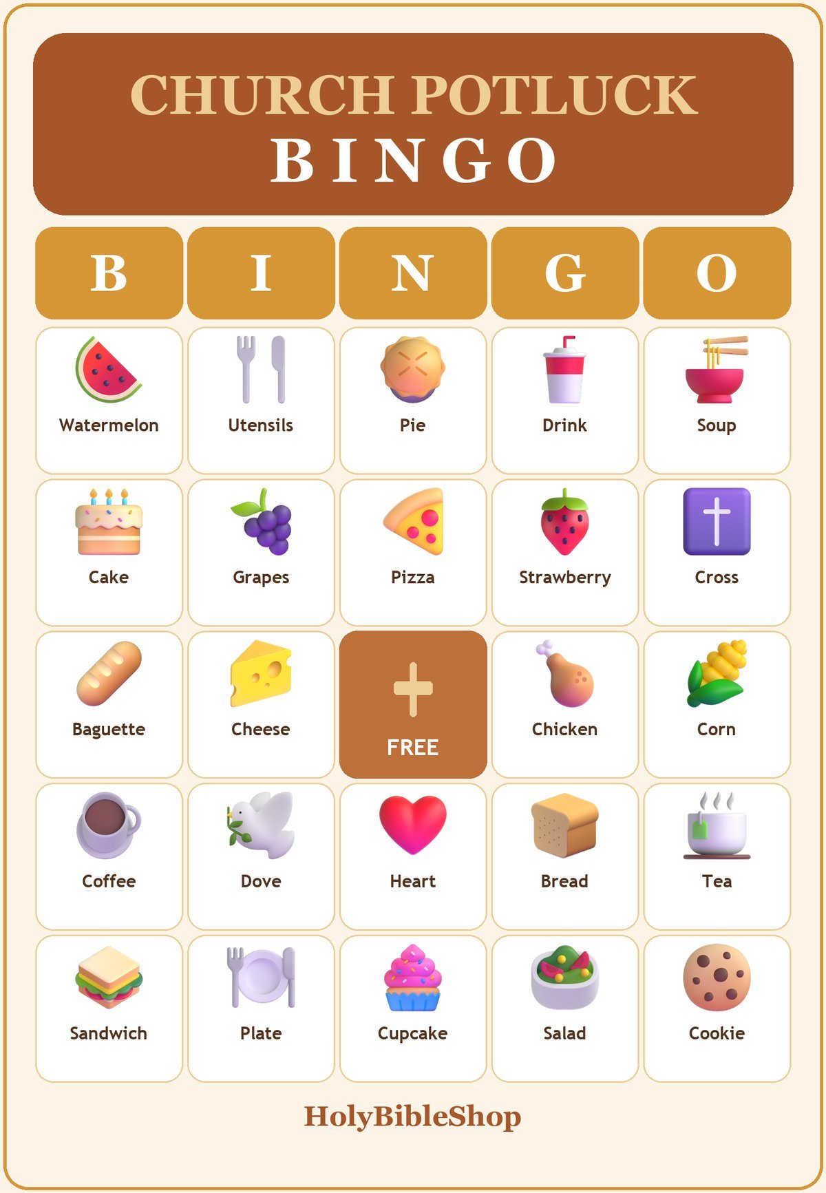 Church Potluck Fellowship Bingo, 60 Printable Bingo Cards, Christian Church Potluck Fellowship Game, Sunday School & Church Activity