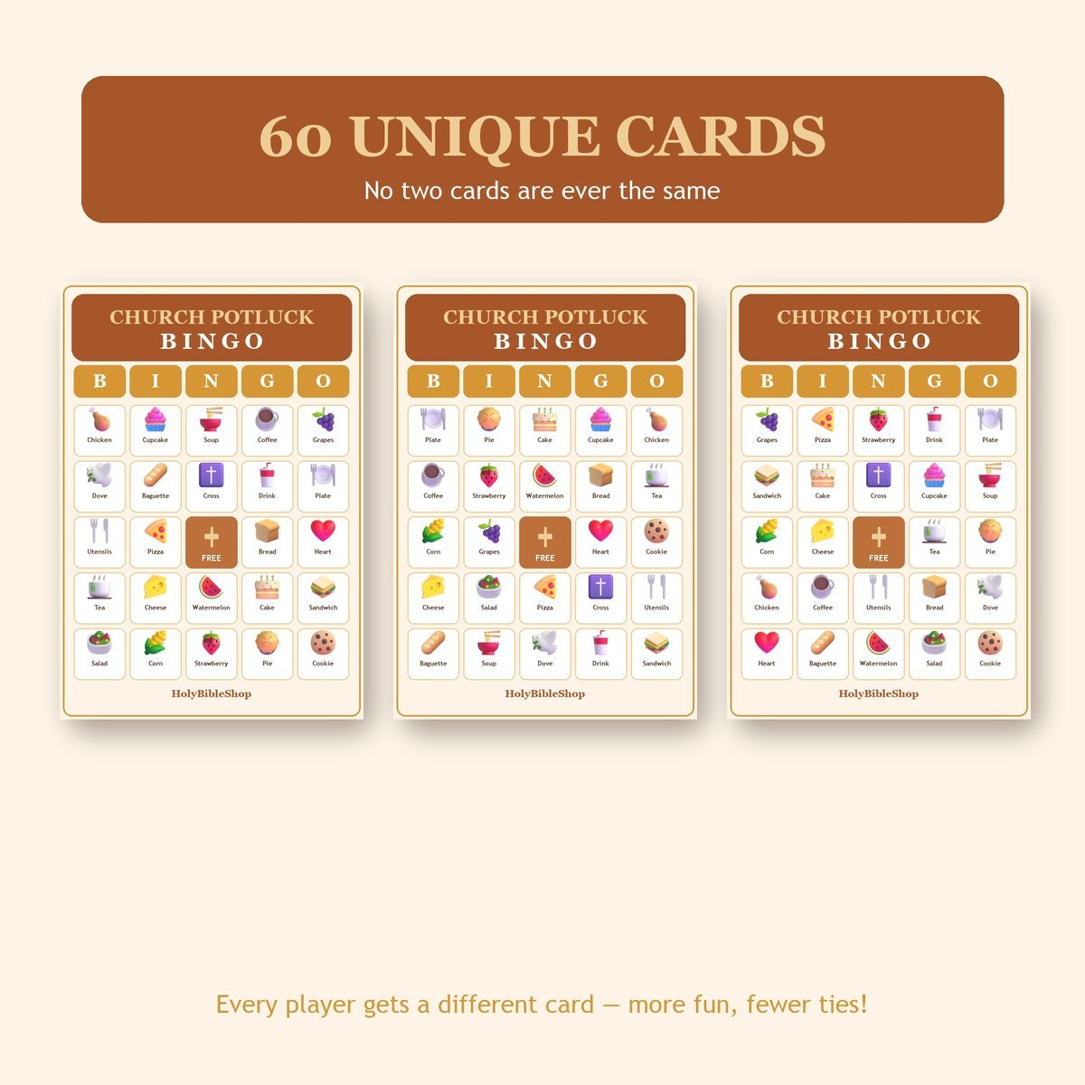 Church Potluck Fellowship Bingo, 60 Printable Bingo Cards, Christian Church Potluck Fellowship Game, Sunday School & Church Activity — image 4