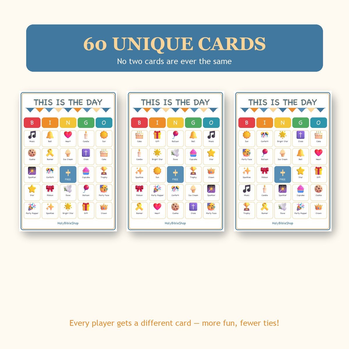This Is the Day Birthday Bingo, 60 Printable Bingo Cards, Birthday Bingo, Christian Birthday, Christian This Is Day Birthday Game — image 4