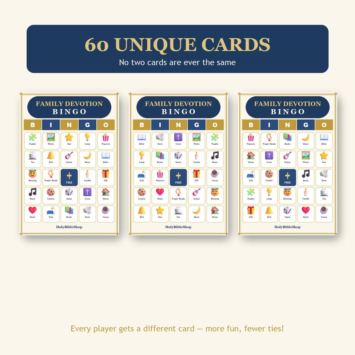 Family Devotion Night Bingo, 60 Printable Bingo Cards, Christian Family Devotion Night Game, Sunday School & Church Activity — image 4
