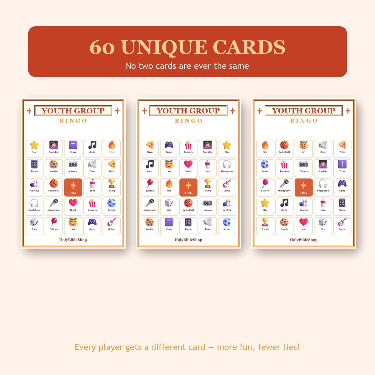 Youth Group Night Bingo, 60 Printable Bingo Cards, Christian Youth Group Night Game, Sunday School & Church Activity, Instant Download — image 4