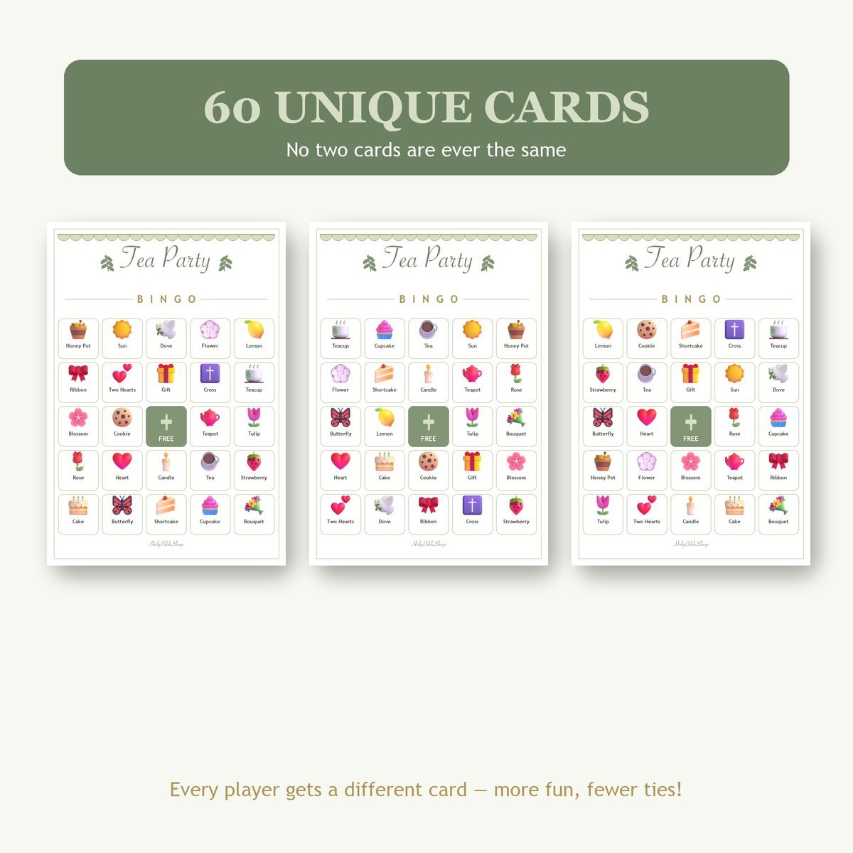 Christian Tea Party Bingo, 60 Printable Bingo Cards, Tea Party Bingo, Womens Ministry, Christian Tea Party Game, Instant Download — image 4
