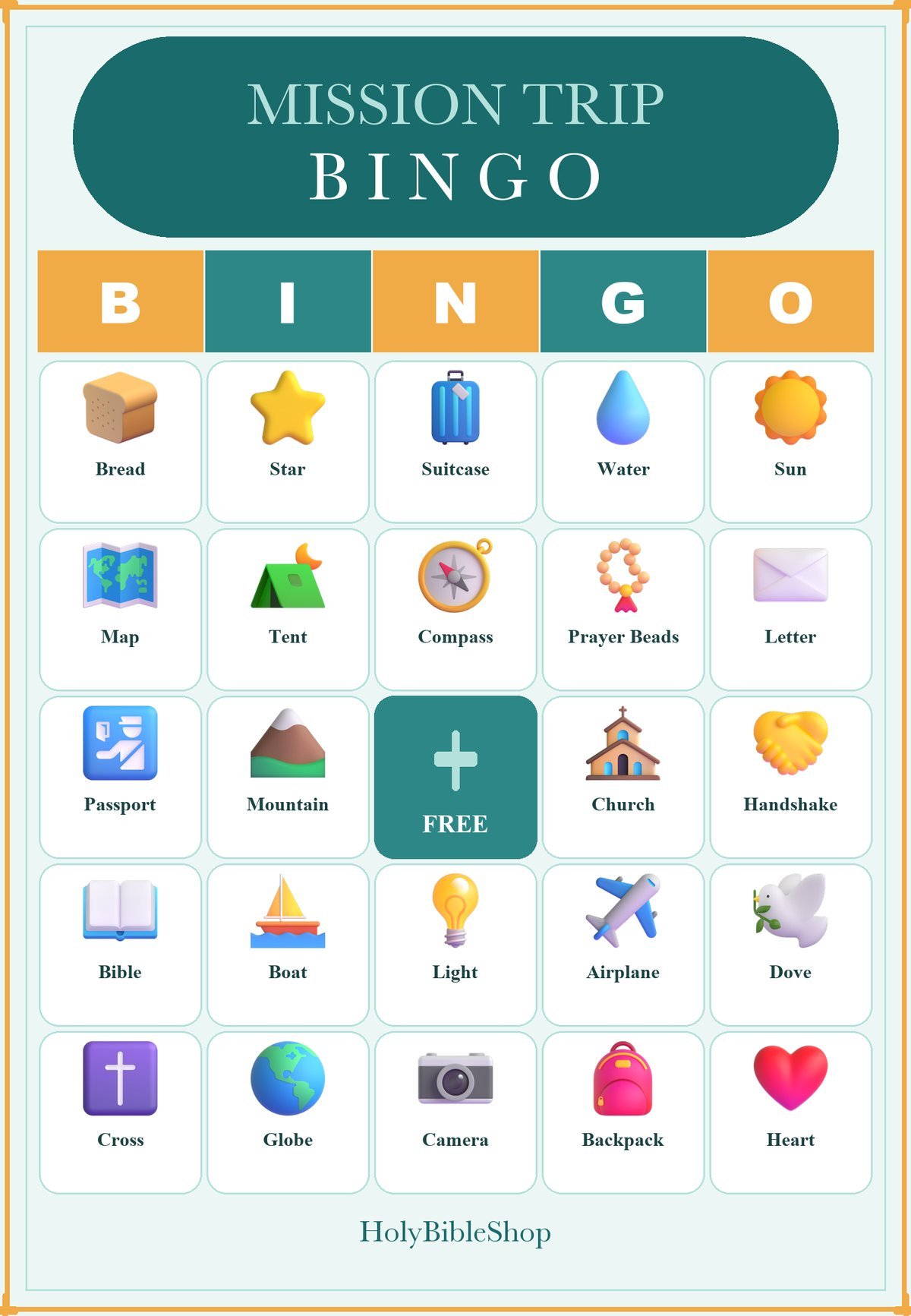 Mission Trip Bingo, 60 Printable Bingo Cards, Christian Mission Trip Game, Sunday School & Church Activity, Instant Download