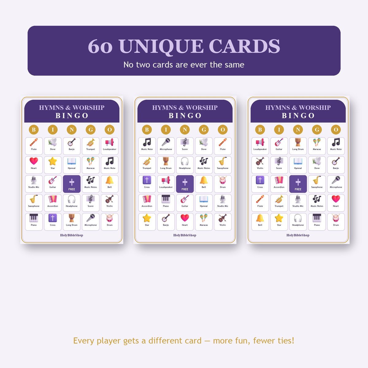 Hymns and Worship Music Bingo, 60 Printable Bingo Cards, Christian Hymns Worship Music Game, Sunday School & Church Activity — image 4