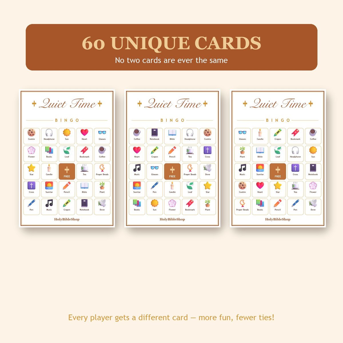 Coffee and Quiet Time Bingo, 60 Printable Bingo Cards, Christian Coffee Quiet Time Game, Sunday School & Church Activity, Instant Download — image 4