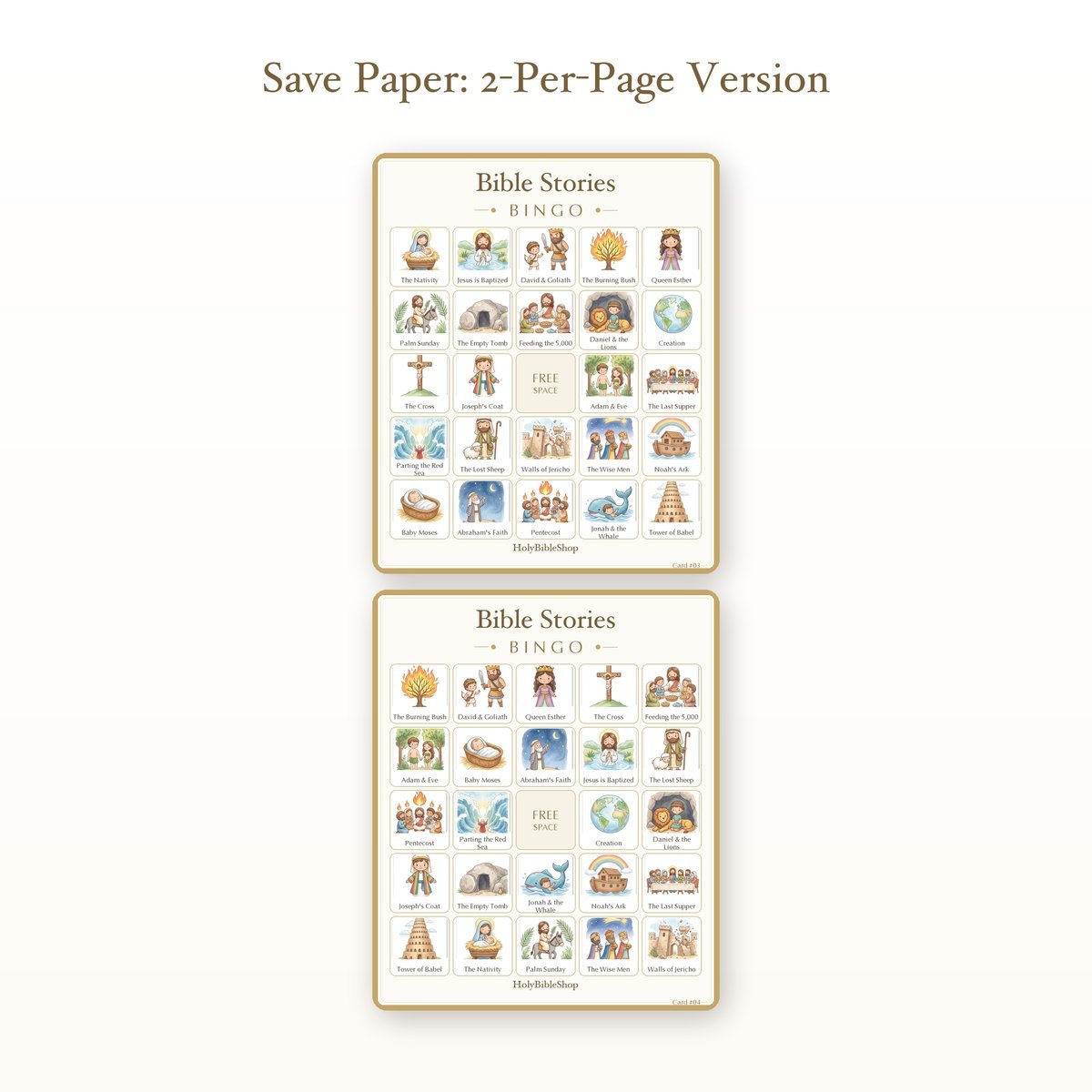 Bible Stories Bingo | Printable Bible Bingo Game for Kids | 60 Cards Sunday School VBS Christian Watercolor PDF — image 6