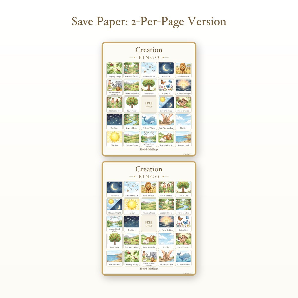 Creation Bingo | Printable Bible Bingo Game for Kids | 60 Cards Sunday School VBS Christian Watercolor PDF — image 6