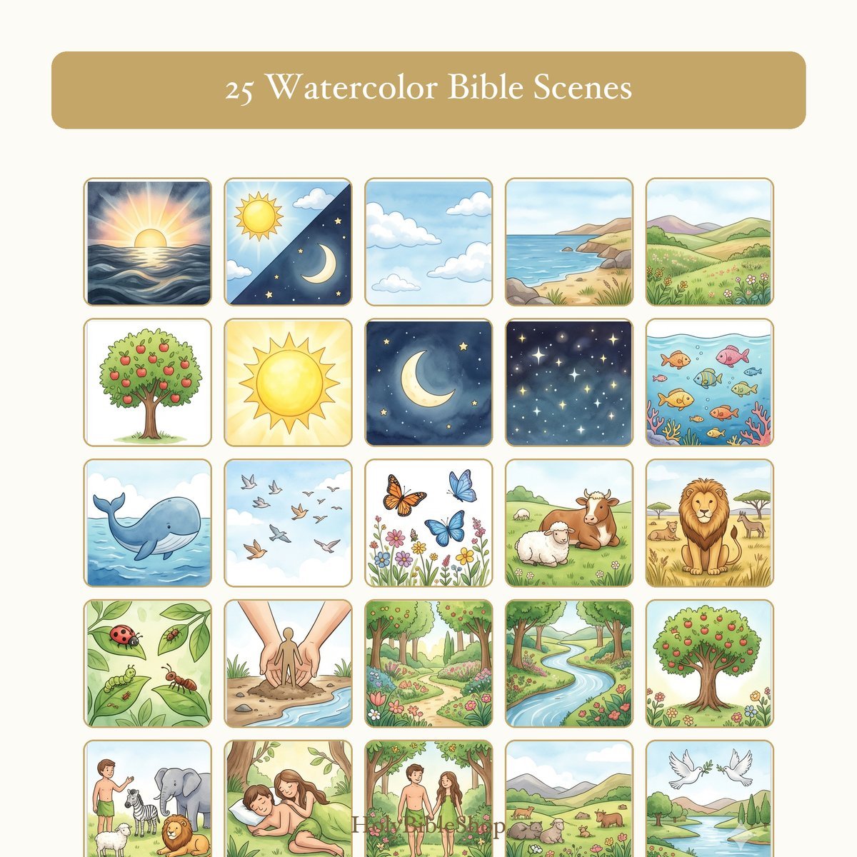 Noah's Ark Bingo | Printable Bible Bingo Game for Kids | 60 Cards Sunday School VBS Christian Watercolor PDF — image 3