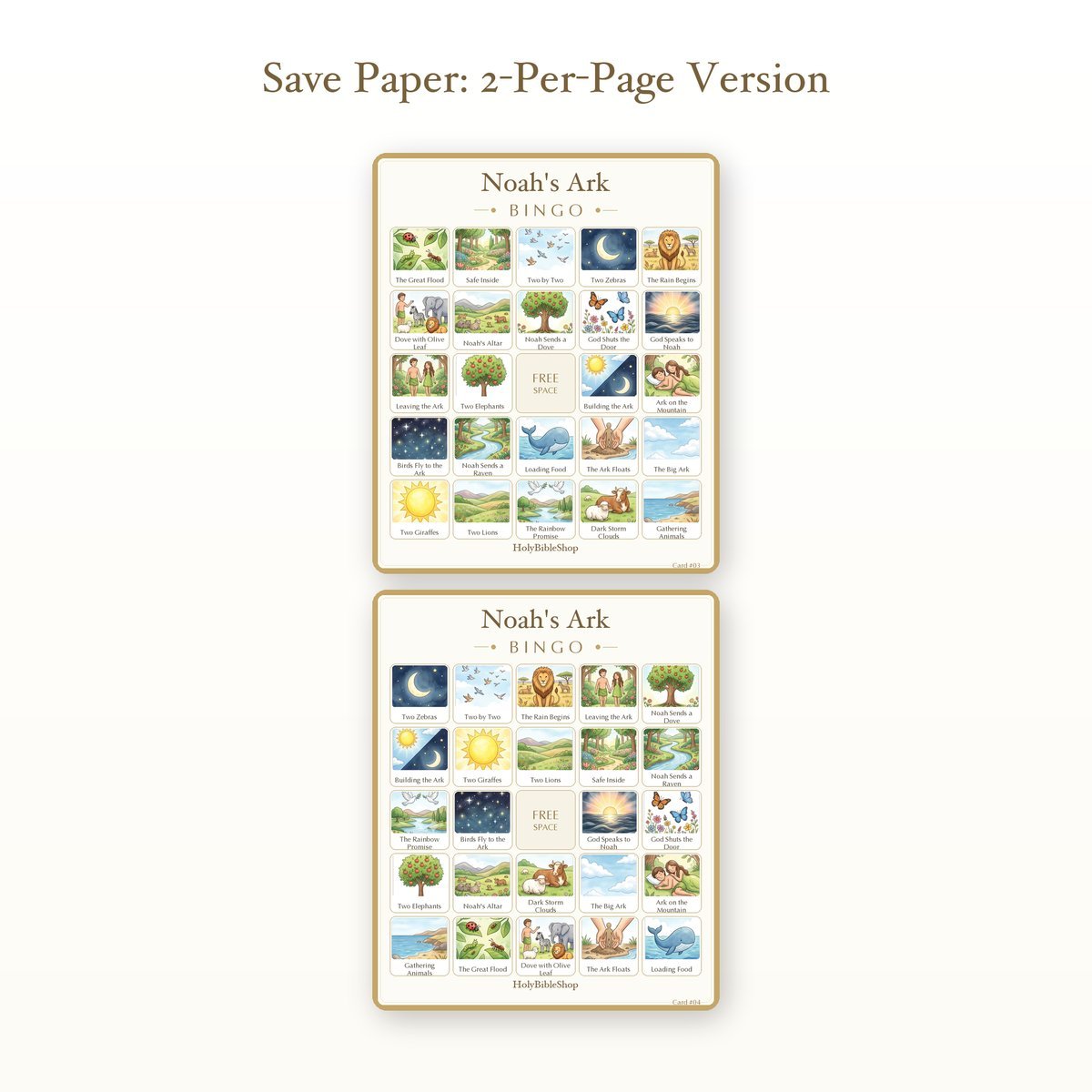 Noah's Ark Bingo | Printable Bible Bingo Game for Kids | 60 Cards Sunday School VBS Christian Watercolor PDF — image 6