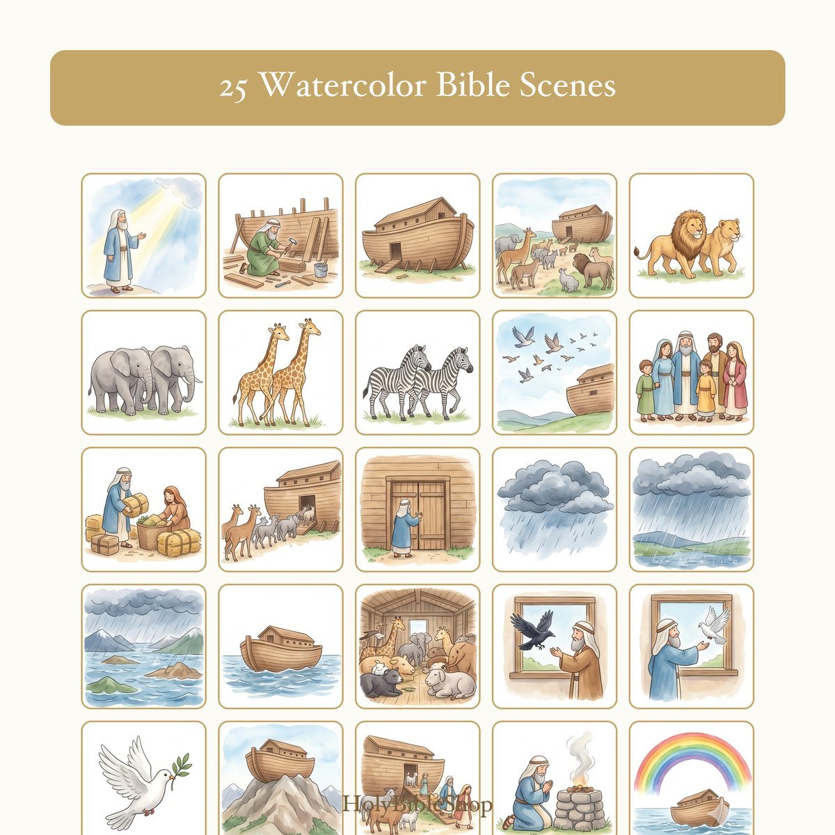Tower Of Babel Bingo | Printable Bible Bingo Game for Kids | 60 Cards Sunday School VBS Christian Watercolor PDF — image 3