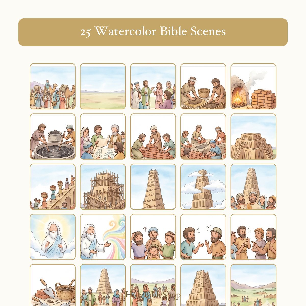 Abraham Bingo | Printable Bible Bingo Game for Kids | 60 Cards Sunday School VBS Christian Watercolor PDF — image 3