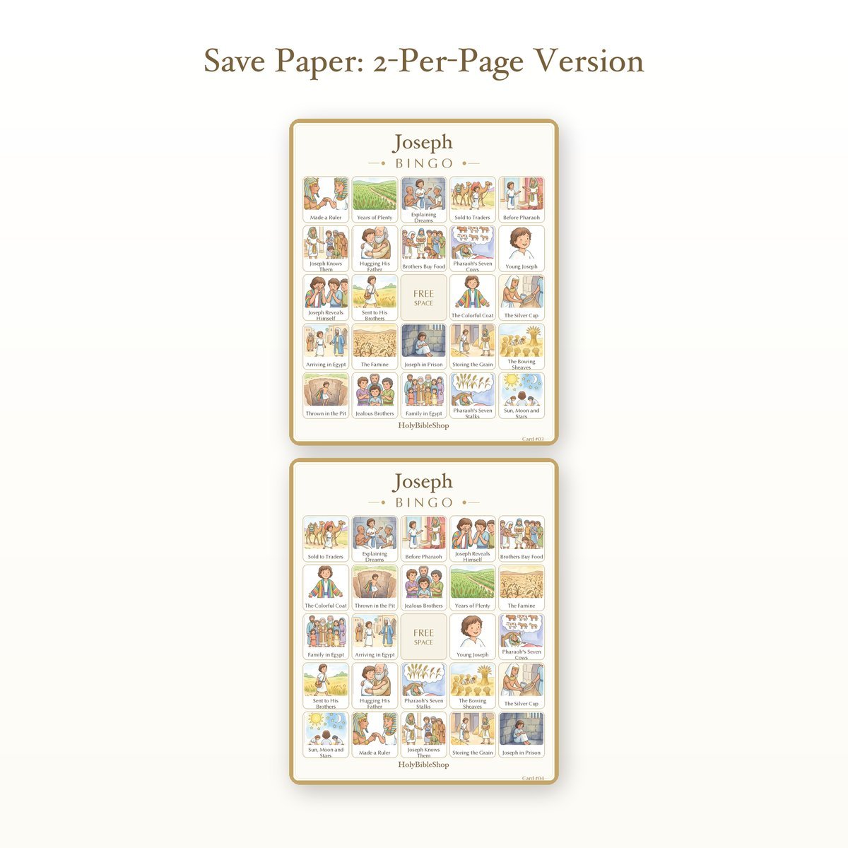 Joseph Bingo | Printable Bible Bingo Game for Kids | 60 Cards Sunday School VBS Christian Watercolor PDF — image 6