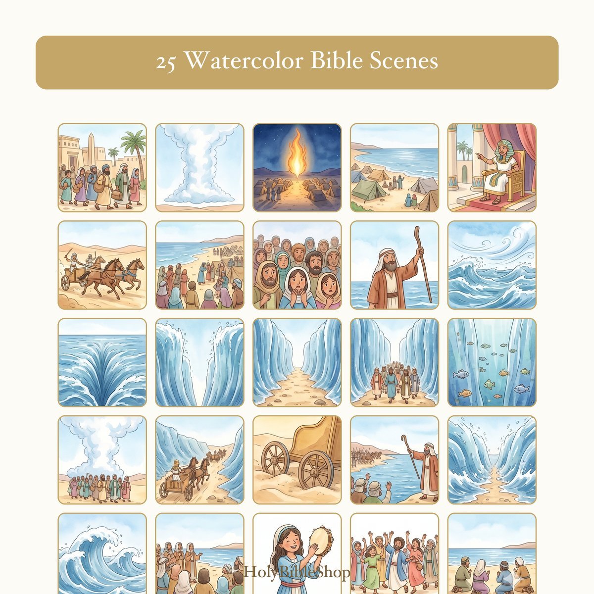 The Red Sea Bingo | Printable Bible Bingo Game for Kids | 60 Cards Sunday School VBS Christian Watercolor PDF — image 3