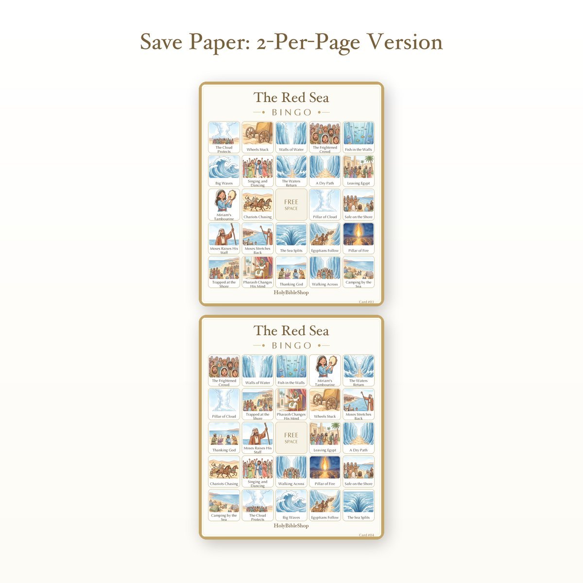 The Red Sea Bingo | Printable Bible Bingo Game for Kids | 60 Cards Sunday School VBS Christian Watercolor PDF — image 6
