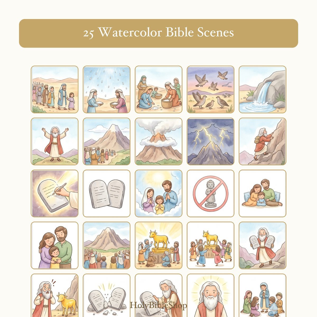 Ten Commandments Bingo | Printable Bible Bingo Game for Kids | 60 Cards Sunday School VBS Christian Watercolor PDF — image 3