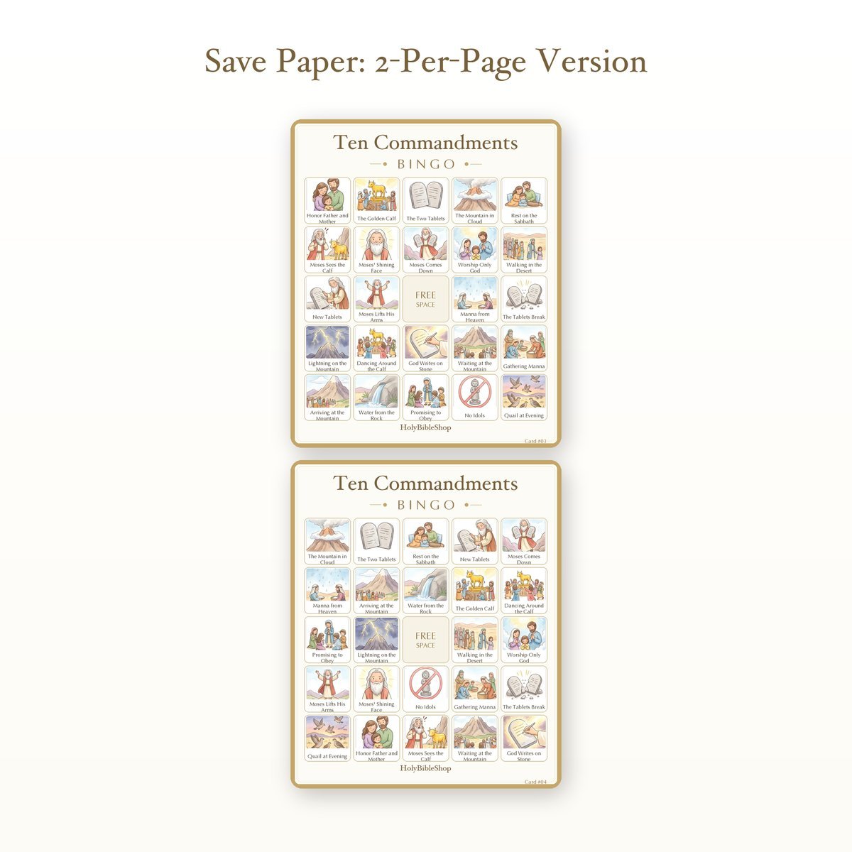 Ten Commandments Bingo | Printable Bible Bingo Game for Kids | 60 Cards Sunday School VBS Christian Watercolor PDF — image 6