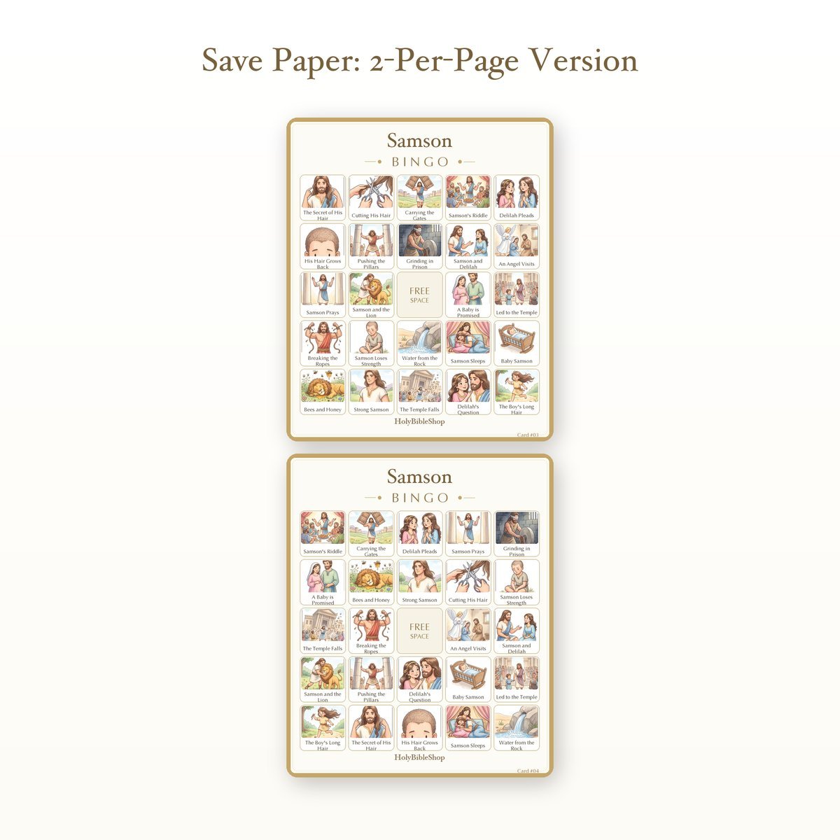 Samson Bingo | Printable Bible Bingo Game for Kids | 60 Cards Sunday School VBS Christian Watercolor PDF — image 6