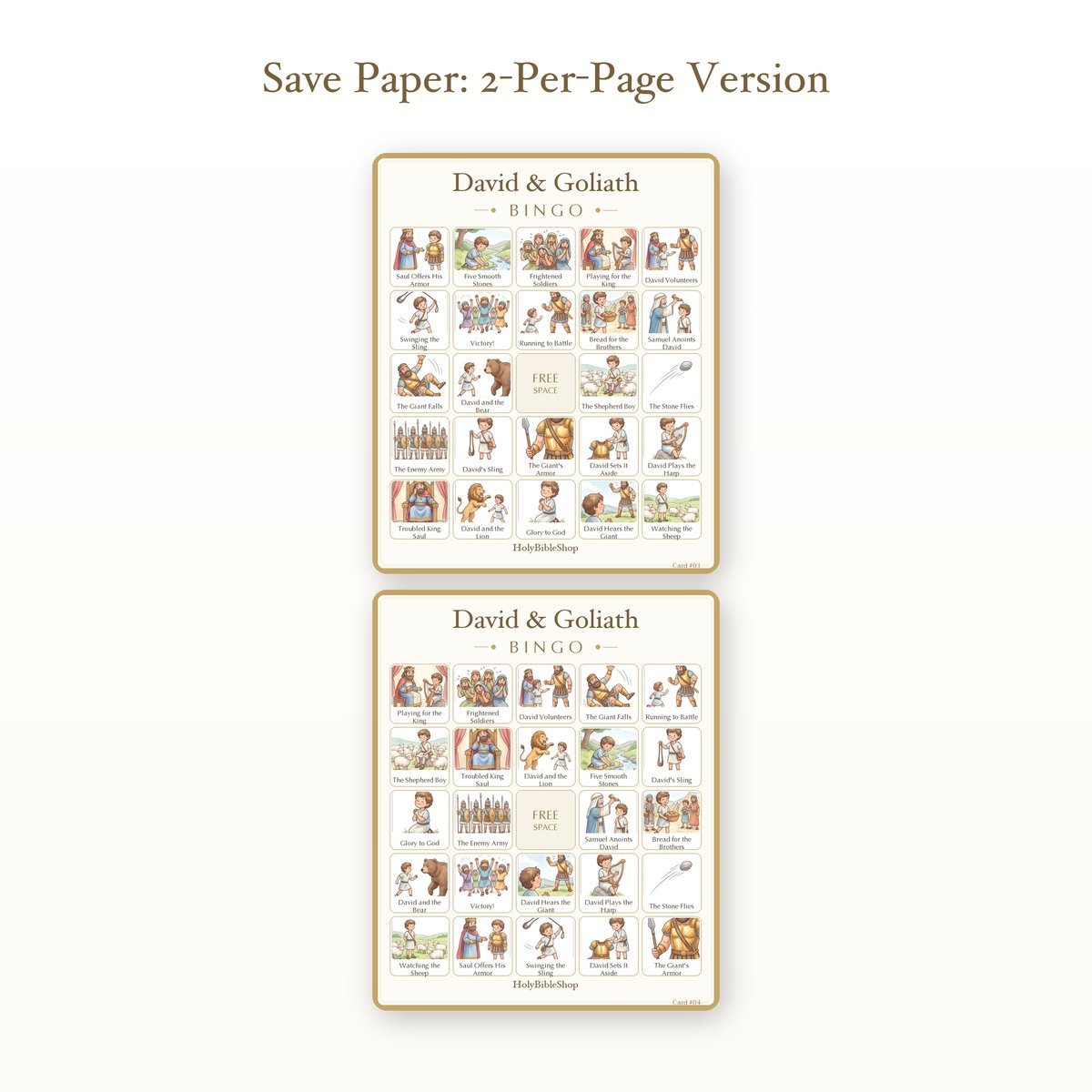 David & Goliath Bingo | Printable Bible Bingo Game for Kids | 60 Cards Sunday School VBS Christian Watercolor PDF — image 6