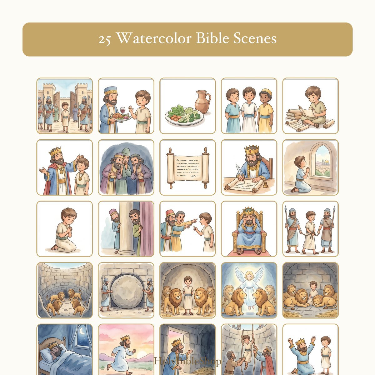 Daniel Bingo | Printable Bible Bingo Game for Kids | 60 Cards Sunday School VBS Christian Watercolor PDF — image 3