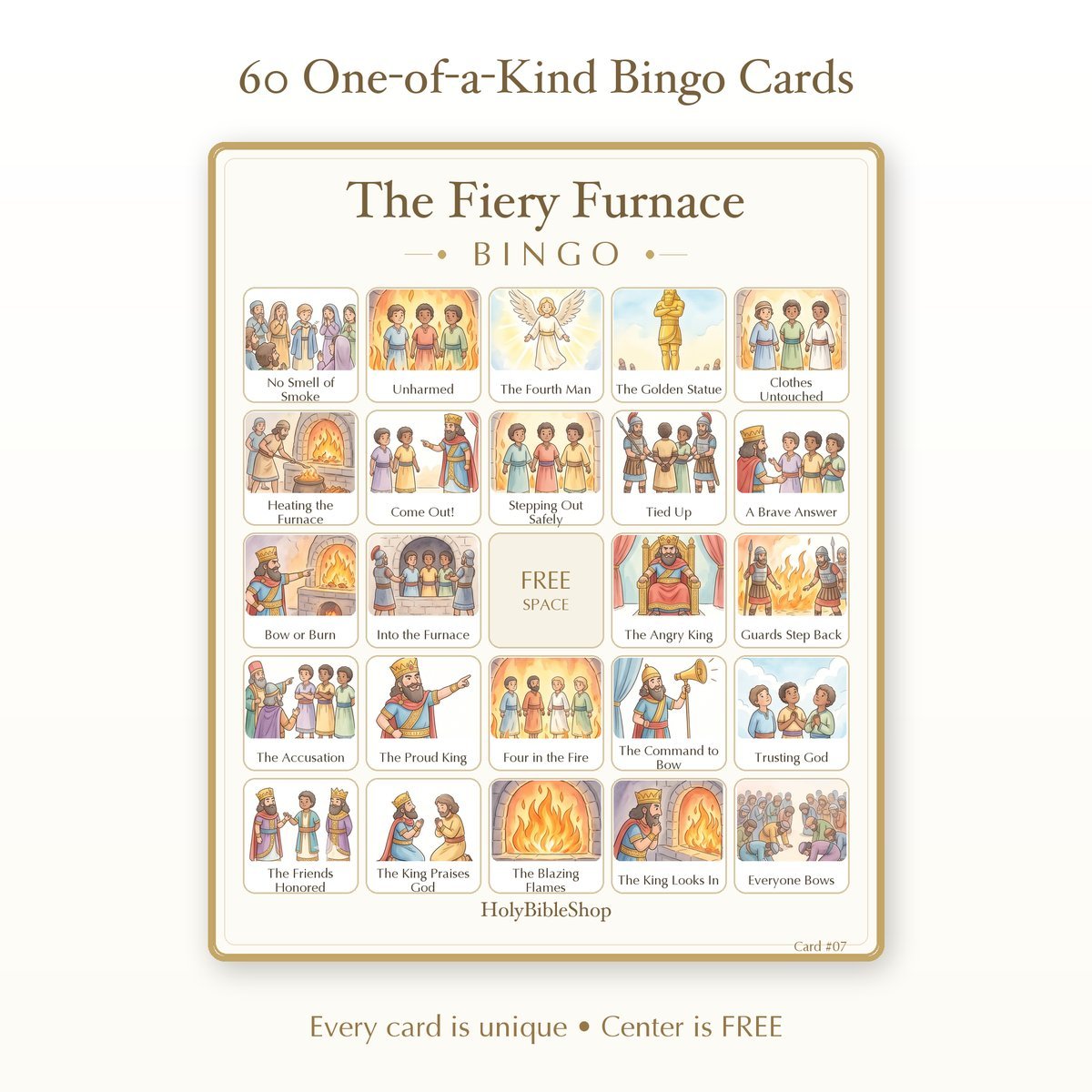 The Fiery Furnace Bingo | Printable Bible Bingo Game for Kids | 60 Cards Sunday School VBS Christian Watercolor PDF — image 2