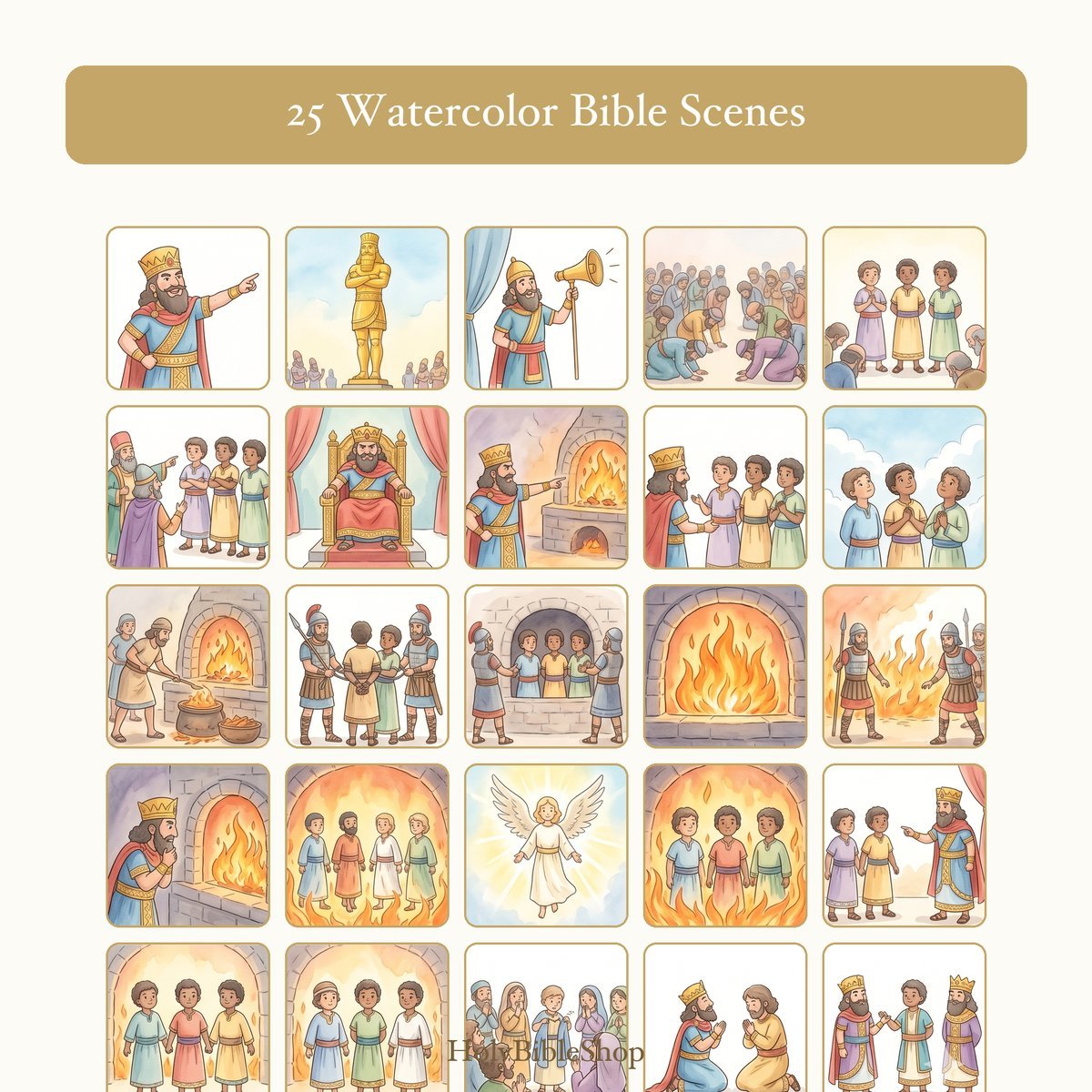 The Fiery Furnace Bingo | Printable Bible Bingo Game for Kids | 60 Cards Sunday School VBS Christian Watercolor PDF — image 3