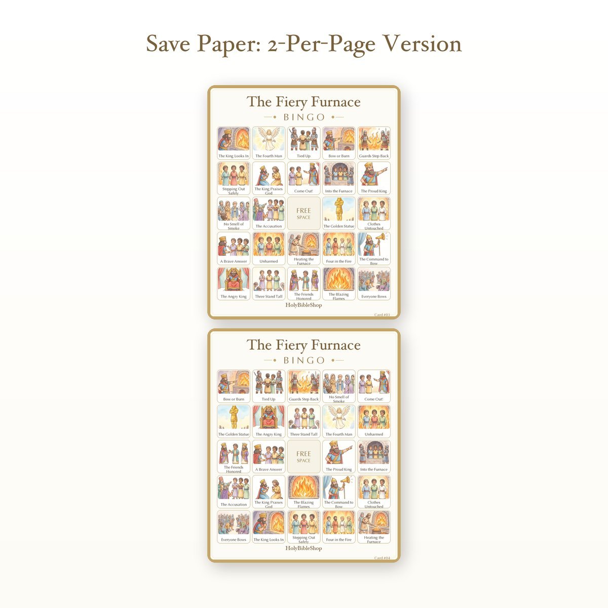 The Fiery Furnace Bingo | Printable Bible Bingo Game for Kids | 60 Cards Sunday School VBS Christian Watercolor PDF — image 6