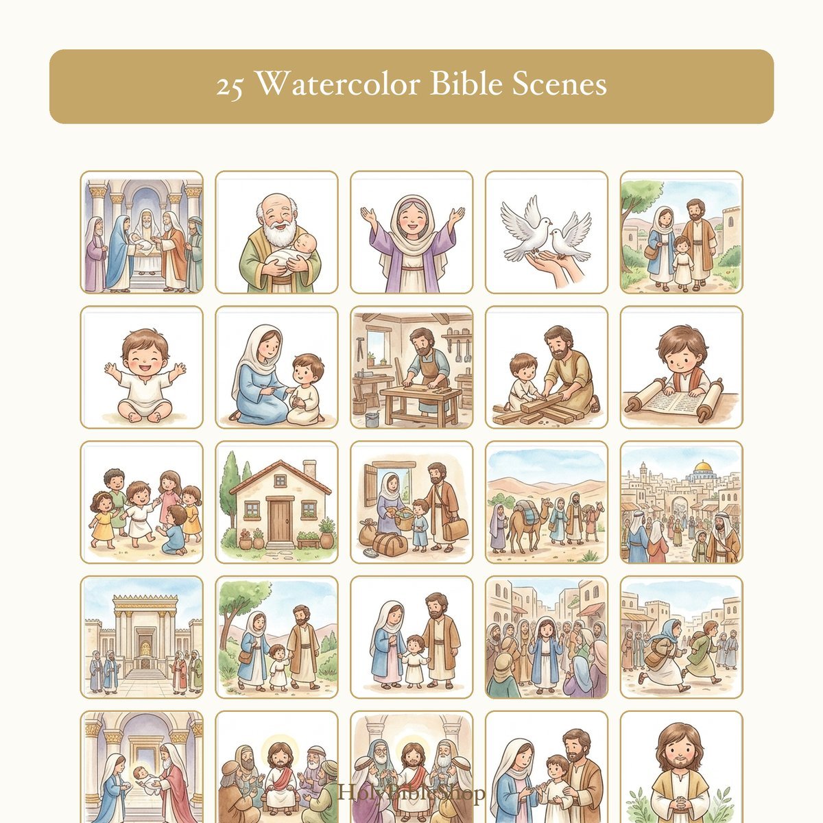 The Boy Jesus Bingo | Printable Bible Bingo Game for Kids | 60 Cards Sunday School VBS Christian Watercolor PDF — image 3