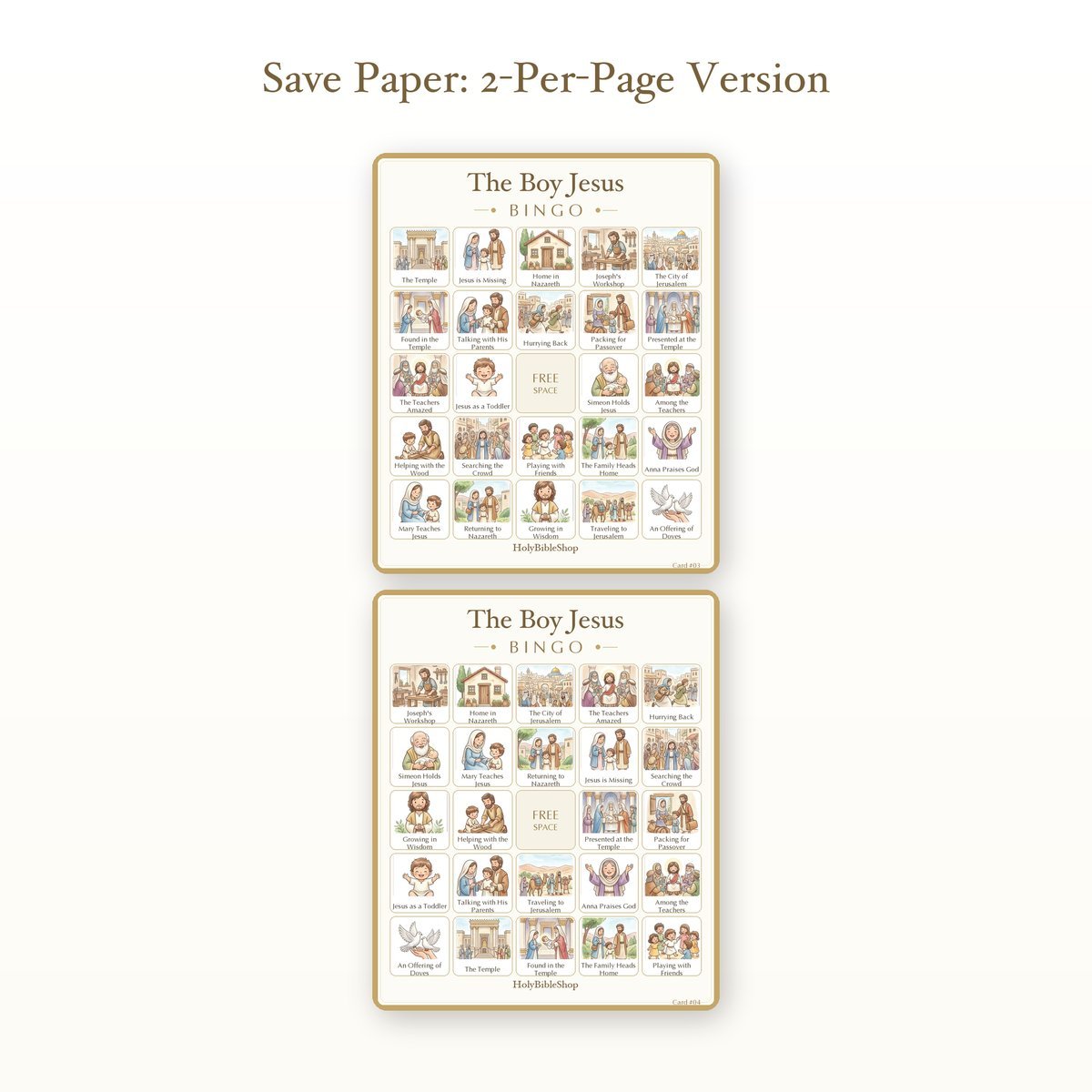 The Boy Jesus Bingo | Printable Bible Bingo Game for Kids | 60 Cards Sunday School VBS Christian Watercolor PDF — image 6