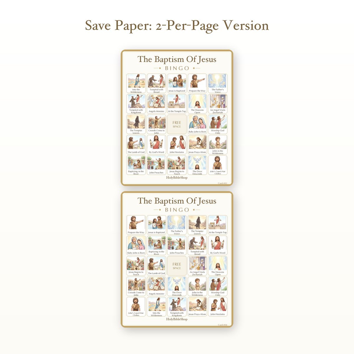 The Baptism Of Jesus Bingo | Printable Bible Bingo Game for Kids | 60 Cards Sunday School VBS Christian Watercolor PDF — image 6