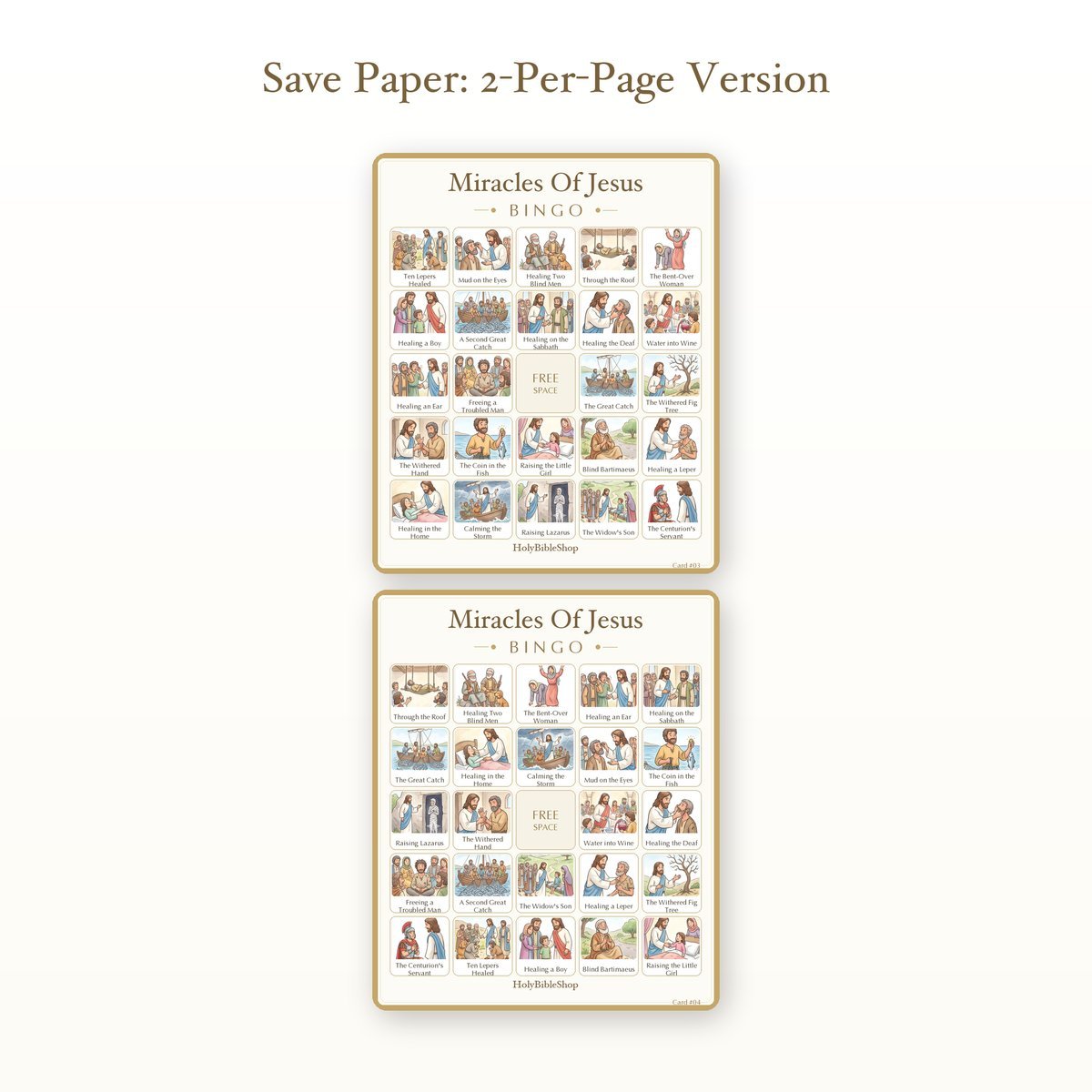 Miracles Of Jesus Bingo | Printable Bible Bingo Game for Kids | 60 Cards Sunday School VBS Christian Watercolor PDF — image 6
