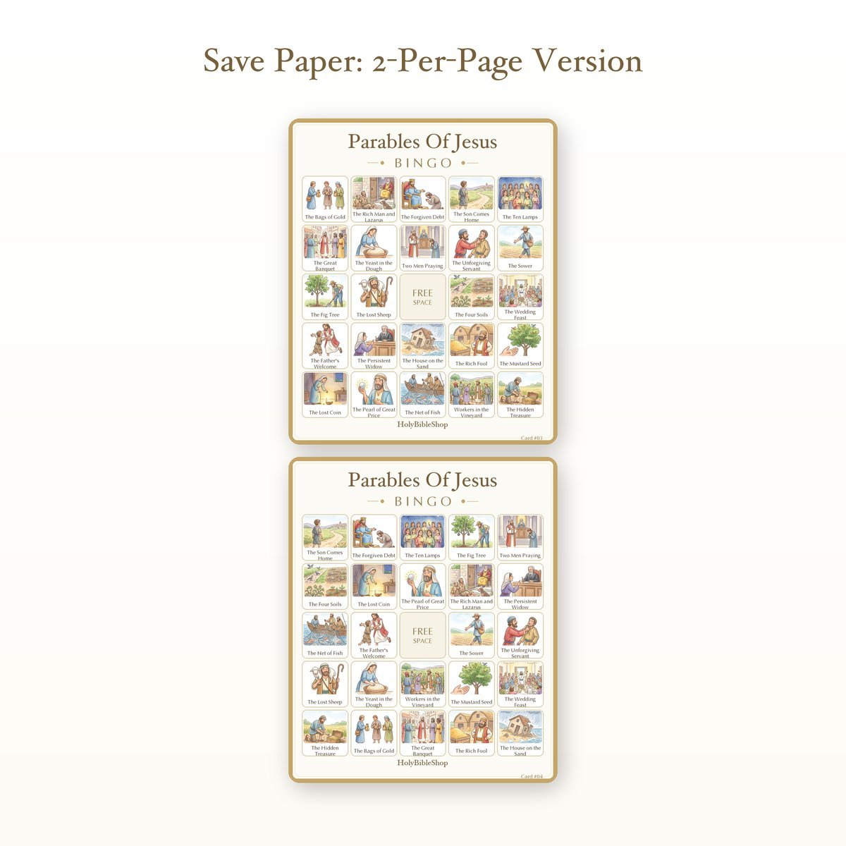 Parables Of Jesus Bingo | Printable Bible Bingo Game for Kids | 60 Cards Sunday School VBS Christian Watercolor PDF — image 6