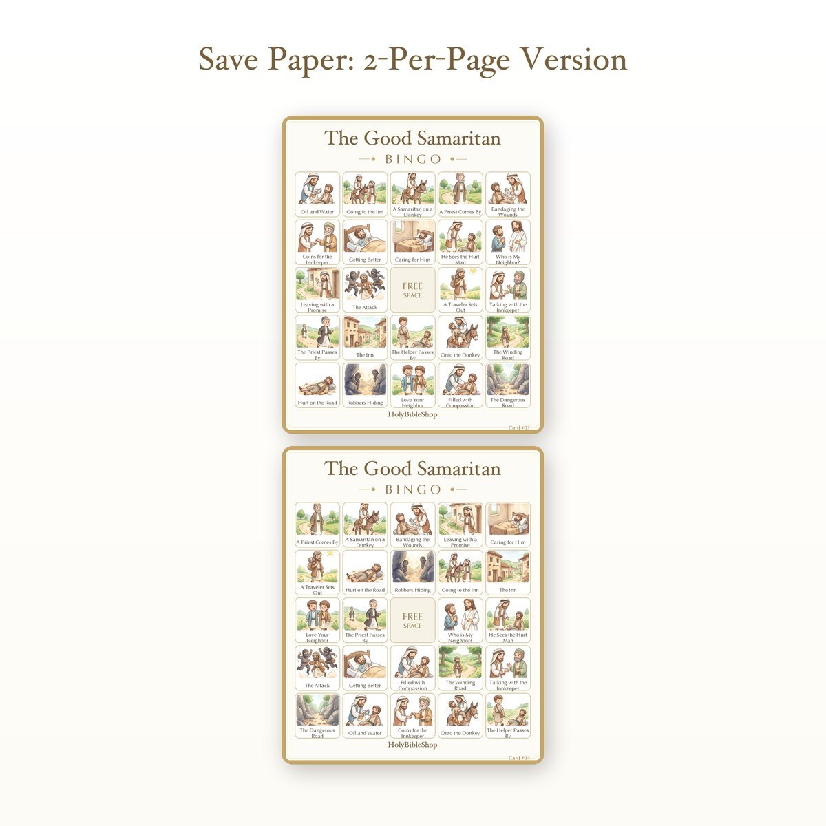 The Good Samaritan Bingo | Printable Bible Bingo Game for Kids | 60 Cards Sunday School VBS Christian Watercolor PDF — image 6
