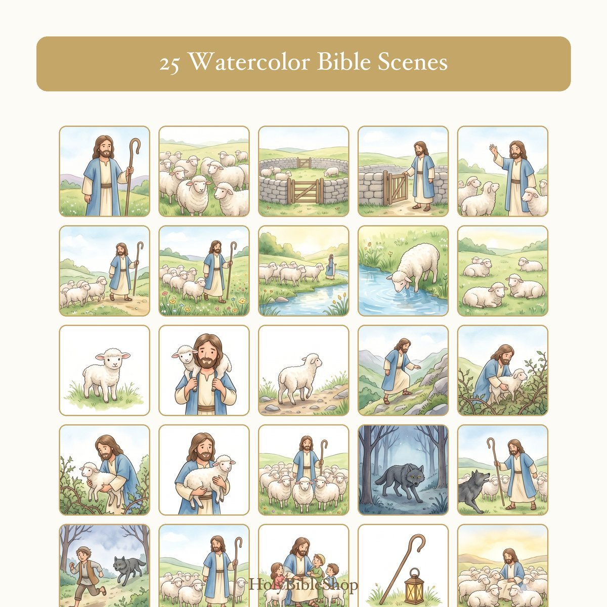 The Good Shepherd Bingo | Printable Bible Bingo Game for Kids | 60 Cards Sunday School VBS Christian Watercolor PDF — image 3