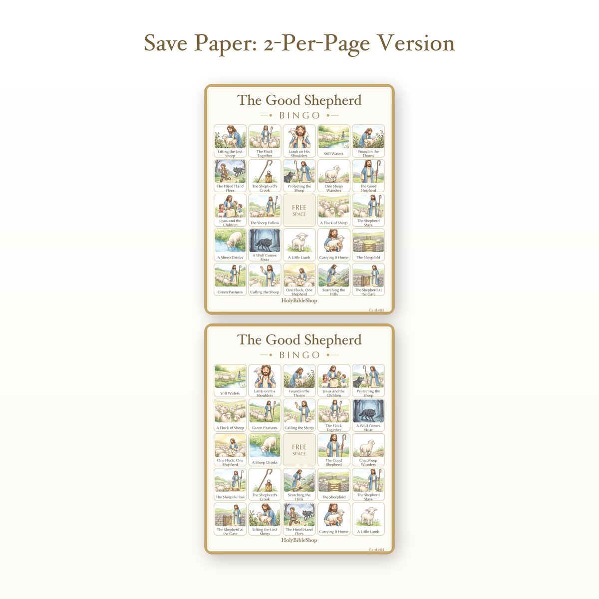 The Good Shepherd Bingo | Printable Bible Bingo Game for Kids | 60 Cards Sunday School VBS Christian Watercolor PDF — image 6