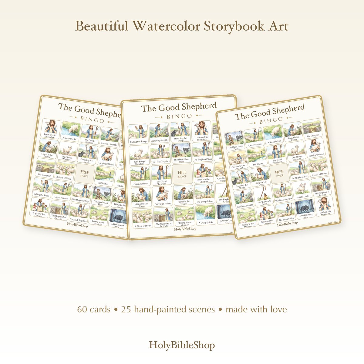 The Good Shepherd Bingo | Printable Bible Bingo Game for Kids | 60 Cards Sunday School VBS Christian Watercolor PDF — image 7