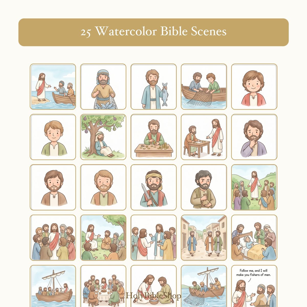 The Twelve Disciples Bingo | Printable Bible Bingo Game for Kids | 60 Cards Sunday School VBS Christian Watercolor PDF — image 3